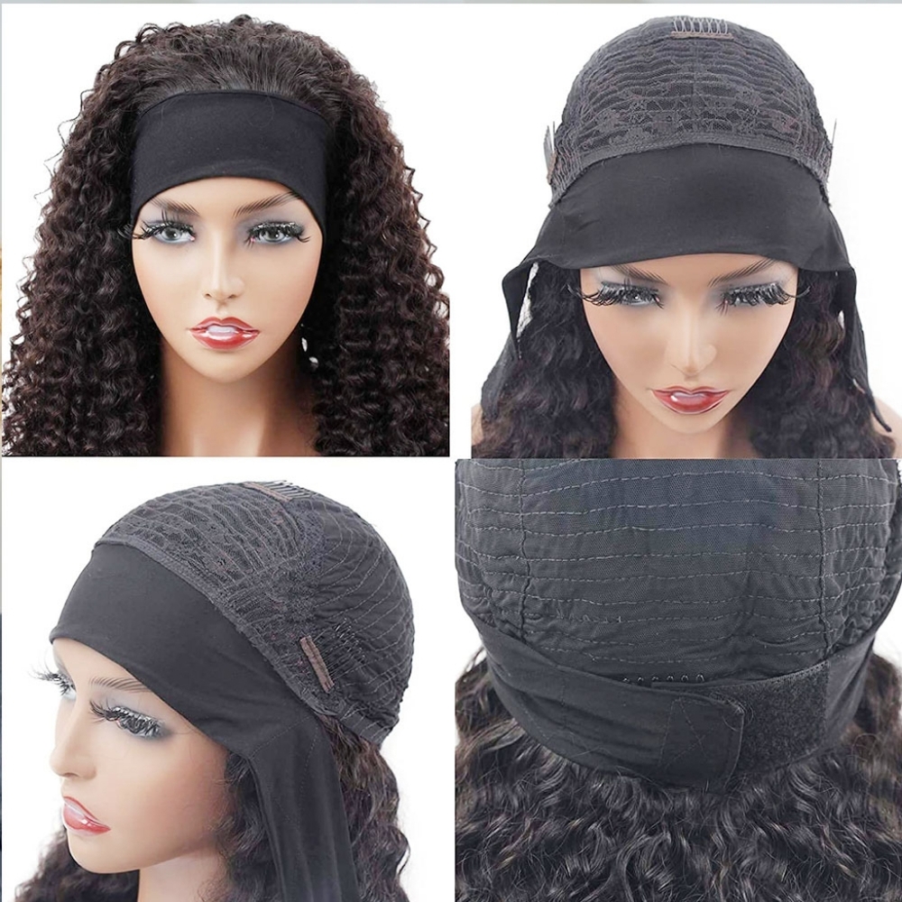 New 28" Natural Black Kinky Curly Headband Glueless Wear & Go Synthetic Wig - Picture 4 of 15